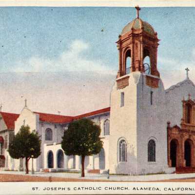 Photo postcard exterior St. Jospeph's Church, late 1920s