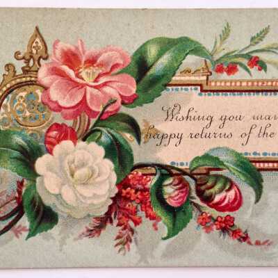 Greeting card depicting flowers given to Theodore Eisfeldt, c. 1880s