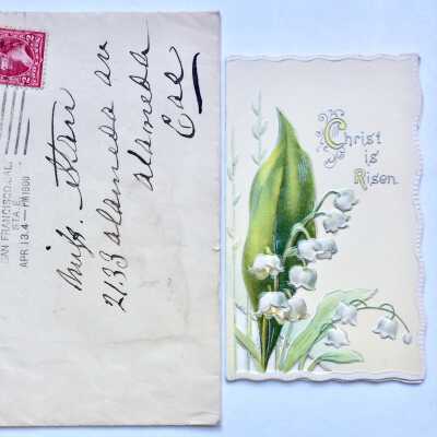 Easter Card and envelope sent to Myrtle and Ethel Starr, 1900