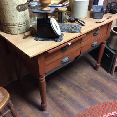 Pine bin table from the Meyers House kitchen, c. 1897