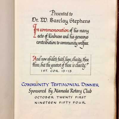 Book presented to Dr. W. B. Stephens at a dinner in his honor, 1953