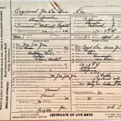 Birth Certificate form, Tennant Maternity Hospital, California Department of Public Health, 1944