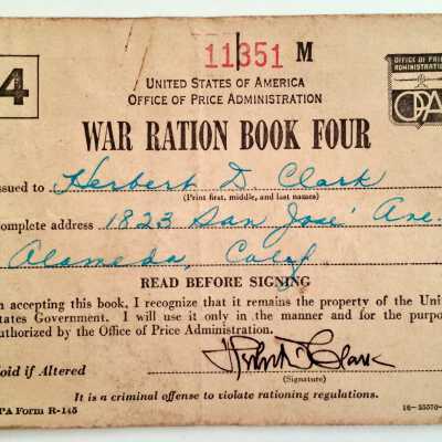 Food Ration book issued to Herbert D. Clark, 1941-1945
