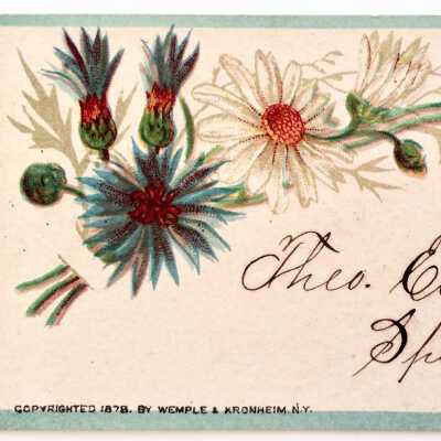 'Reward of Merit' for spelling, with blue-and-white flowers, c. 1880s,