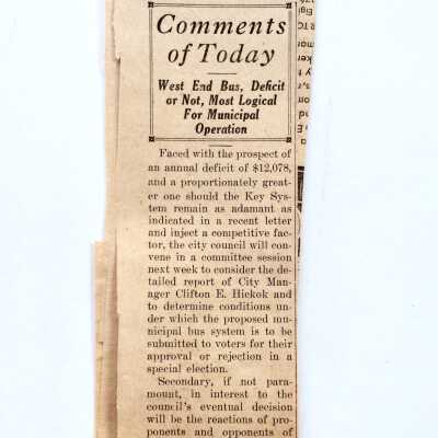 Clipping about the Mini Bus System, 1930