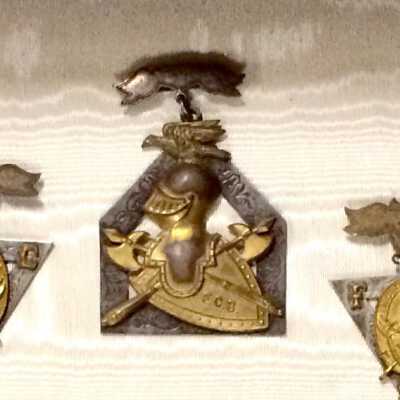 Knights of Pythias Emblem with knight's weapons and 'FCB', 19th century