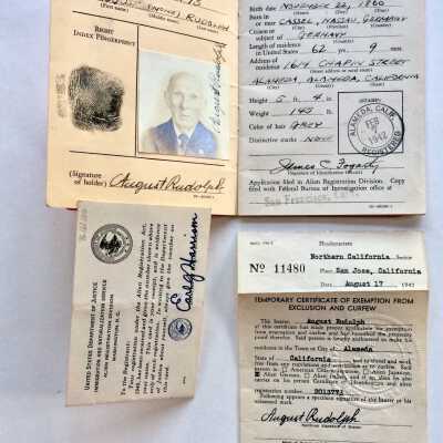 Certificate of Identification for August Rudolph of 1614 and related papers, 1942