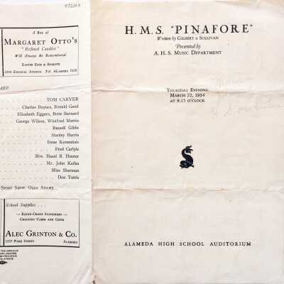 Program Alameda High School production 'H. M. S. Pinafore'