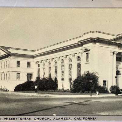 Postcard of main facade First Presbyterian Church, late 1940s