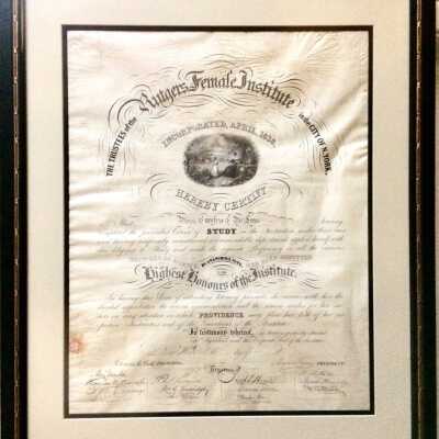 Diploma awarded Caroline McLean from Rutgers Female Institute, c. 1830s