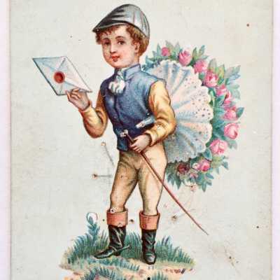 'Compliments of the Season' Greeting card depicting a jockey, c. 1880s