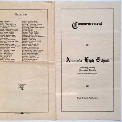 Alameda High School Diploma and program of Jessie Eleanor Hartley Huguley, 1929