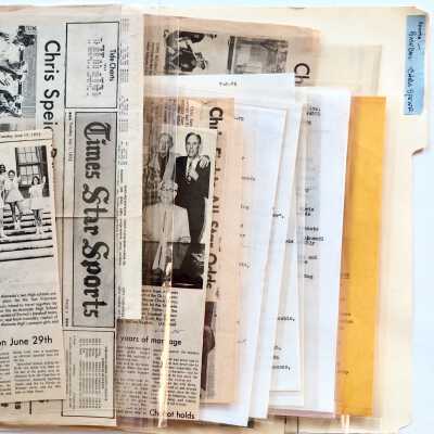 Baseball and papers regarding S.F. Giants' Chris Speier Day, June 29, 1975