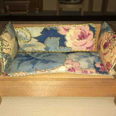 Sofa (1983.32.1.16): Sofa Has 4 cloth cushions, edged with gold thread. 