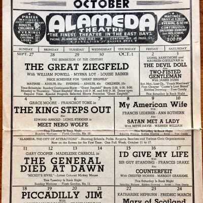 Flyer coming attractions Alameda Theatre, October, c. 1936