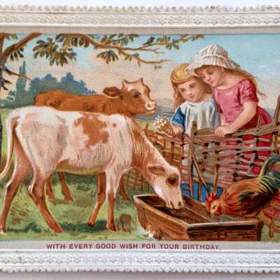 Birthday Card depicting children and cows, given to Theodore Eisfeldt, c. 1880s