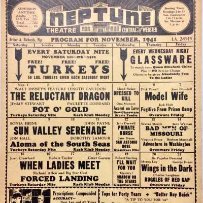 Neptune Theater Events Program, November 1941