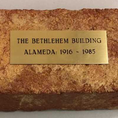 Brick with brass plaque from The Bethlehem Ship Building, c. 1916-17