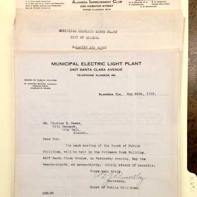 Folder with Electric Light Plant correspondence, 1911, 1917-1919