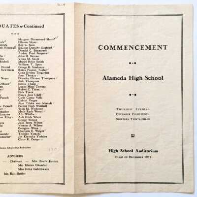 Program commencement Alameda High School, Class Dec. 1933