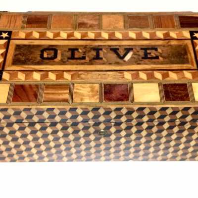 Wood inlay table box of Olive Turner Toye, 1894