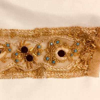 Dress Trim, Jeweled and embroidered on tulle, c. 1910