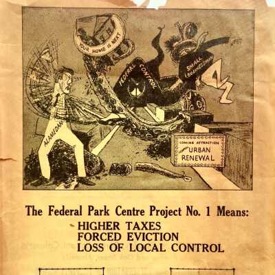 Political flyer against urban renewal on Park Street, 1964