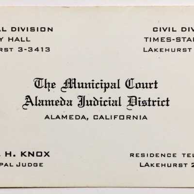 Business card of Daniel H. Knox, Municipal court Judge, prior to 1971
