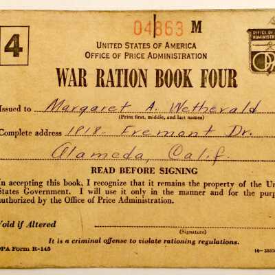 Coverlet and War Ration Book 4 of Margaret A. Wetherald, 1941-1945