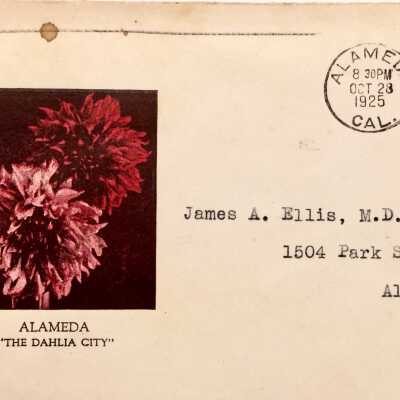 'Alameda, The Dahlia City' envelope sent to Dr. Ellis, 1925