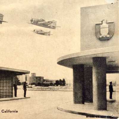 Postcard of main entrance to Naval Air Station, Alameda, c. 1950