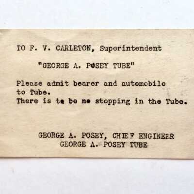 Pass issued to view the Posey Tube on its opening day, 1928