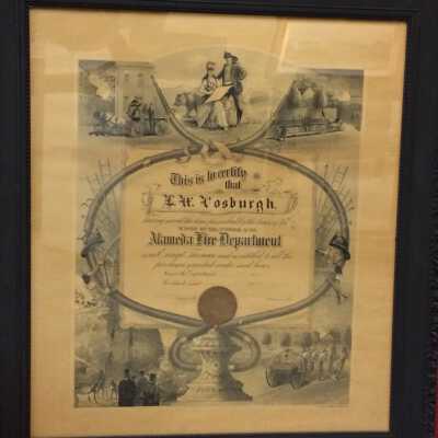 Exempt Fireman Service Certificate awarded Lew W. Vosburgh, 1892