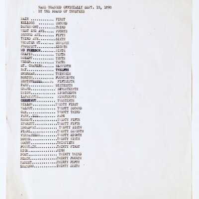 List of Street 'Names Changed Officially, September 10, 1890'