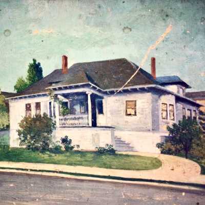 Printed photo of a painting of a colonial revival cottage, Morton and Central, prior 1964