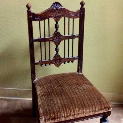 Armless Reception Chair with brown velour seat, c. 1890