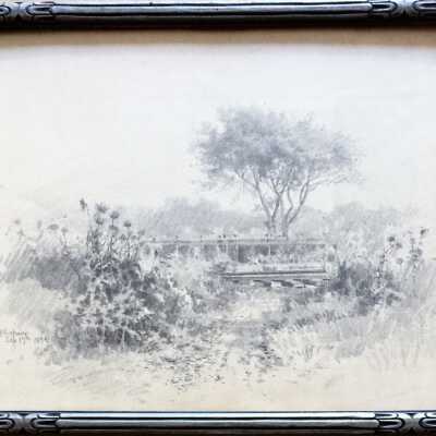 Pencil sketch of narrow gauge railroad at Webster Street, by L. P. Latimer, 1892