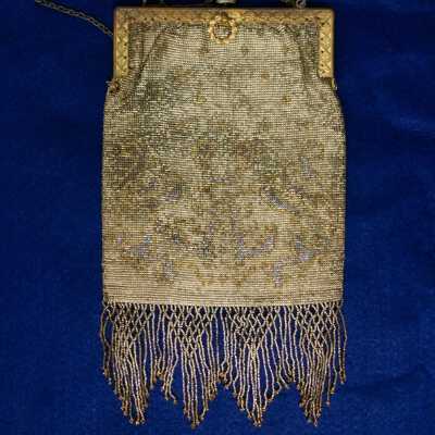 French Beaded purse with steel beads of silver and gold, c. 1920s