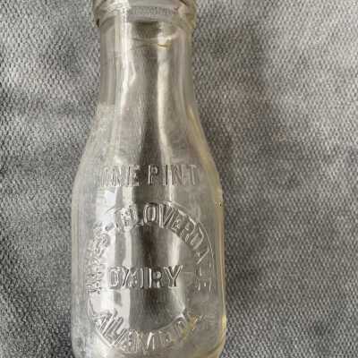 Pint size milk bottle from the Innes-Cloverdale Dairy, prior 2018