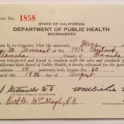 State Operating permit, Tennant's Maternity Hospital, 1938