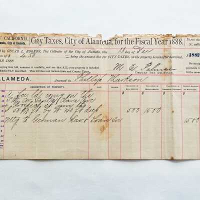 Property Tax Receipt, site West End Alameda Free Library, 1888