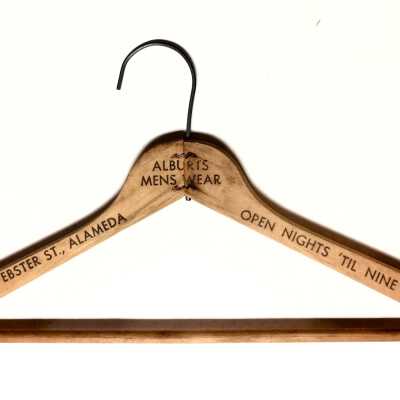 Wooden hanger advertising Alburt's Menswear, prior 1975