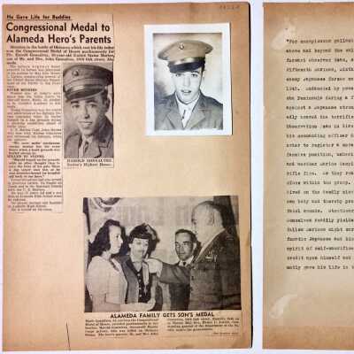 Scrapbook pages about Pfc. Harold Gonsalves, c. 1945-1946