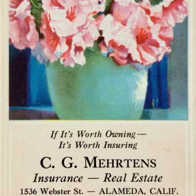 Advertising Ink Blotter from C. G. Mehrtens, Insurance and Real Estate, c. 1930