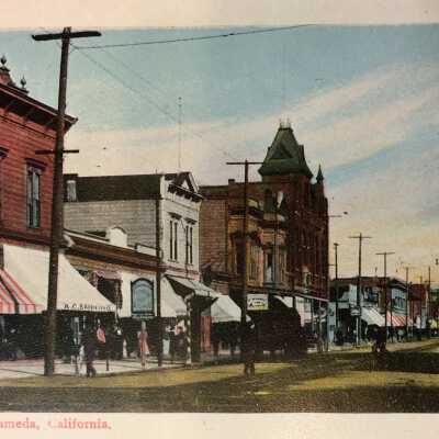 Postcard west side Park Street, looking north from Encinal, c. 1900s