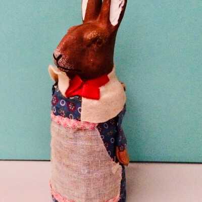 Easter squeak toy rabbit with straw basket