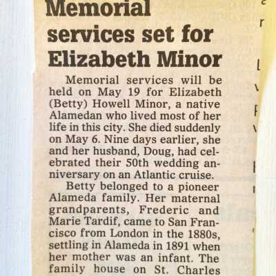 Clippings about death of Elizabeth Howell Minor, 1995