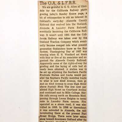 Clipping 'The O.A. & L.F.R.R.', c. 1960s