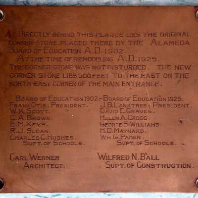 Copper Plaque from old Alameda High School, 1925