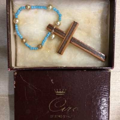 Cross from lumber from first Bay Farm Island Bridge, 19th century